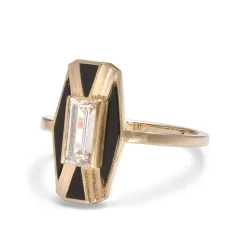New Betsy & Iya Imber Ring - 14k Gold Diamond & Black Jasper