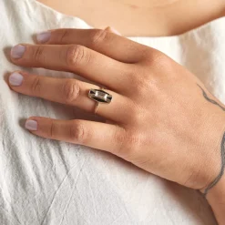 New Betsy & Iya Imber Ring - 14k Gold Diamond & Black Jasper