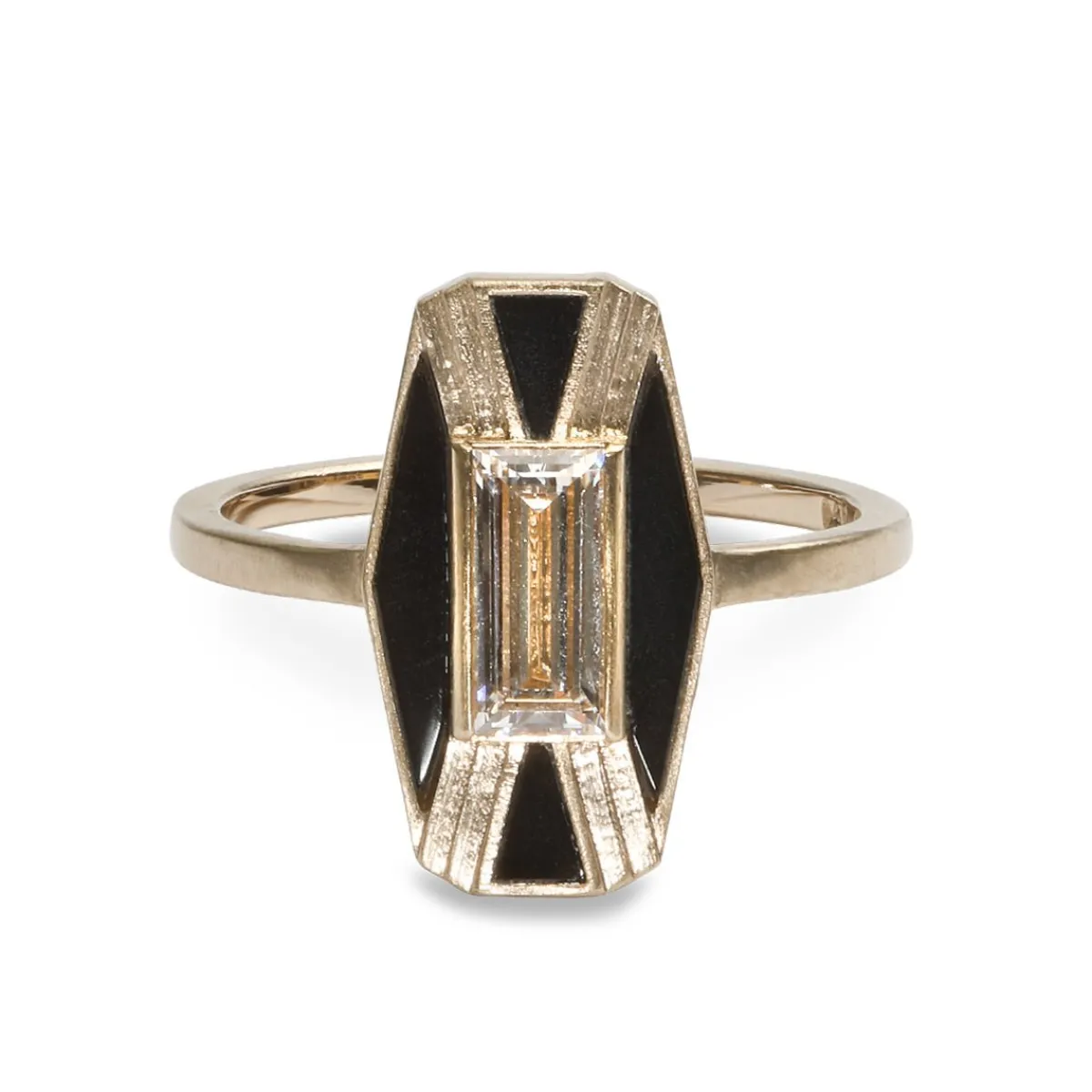 New Betsy & Iya Imber Ring - 14k Gold Diamond & Black Jasper