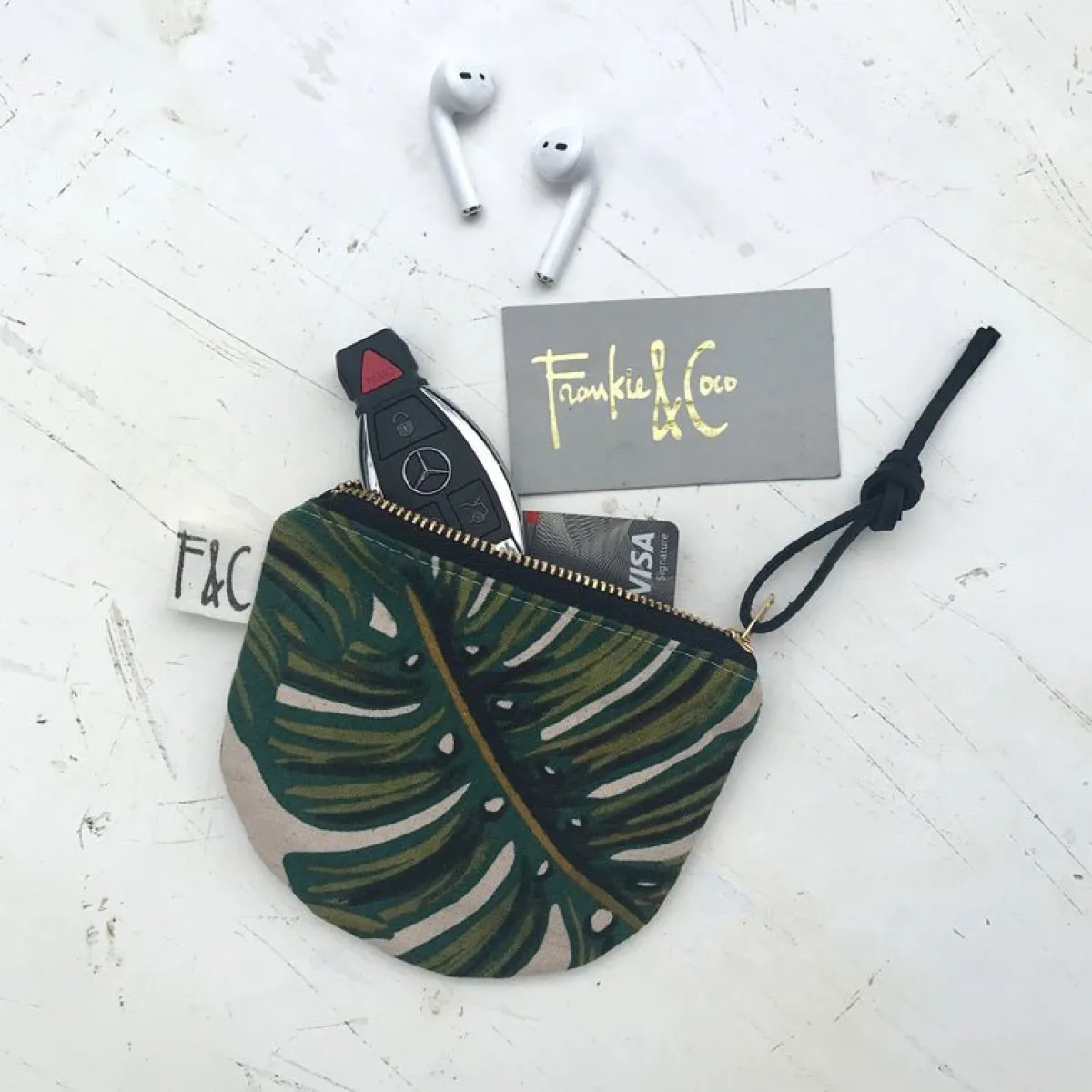 Clearance Betsy & Iya Richmond Half Moon Pouch in Monstera Linen Canvas